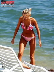 Blonde bikini posing so erotically upskirt photo