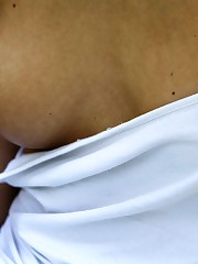 Girls show their nips down blouse upskirt pantyhose