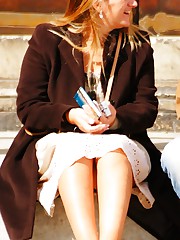 Girls lifting skirts up in public candid upskirt