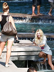 Teasing with panty off up the skirt upskirt pussy