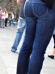 Jeans fetish lover shot these babes candid upskirt