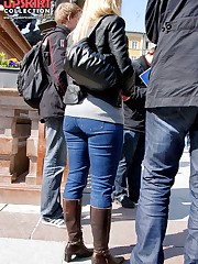 Tight fitting jeans outdoor view celebrity upskirt