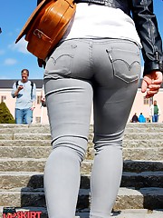 Impressive view of amateur ass jeans up skirt pic