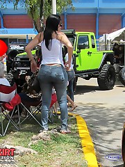 Sweet jeans girl going topless here upskirt photo
