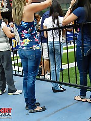 Tight jeans babes spied in crowd celebrity upskirt