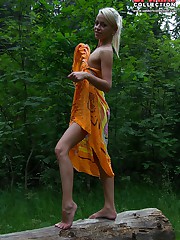 Naked nudists perform hot posing upskirt shot