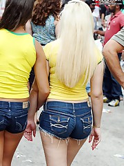 Denim shorts pleasure from cuties up skirt pic