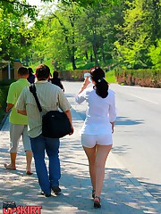 Denim shorts girls on a summer day celebrity upskirt