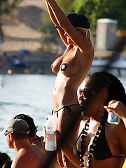 Topless bikini babes with hot tits upskirt pic