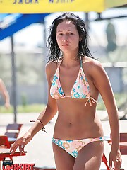 Juicy booty wrapped in sexy bikini upskirt no panties