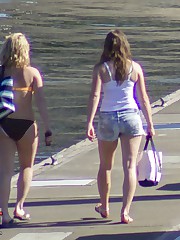 Girls participate in topless bikini up skirt pic