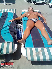 Real girls in bikinis on the beach upskirt no panties