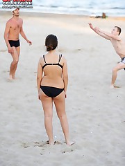 Sporty girls wear hot micro bikinis candid upskirt