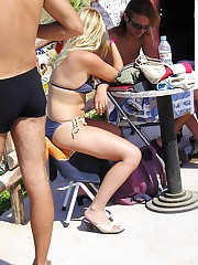 Tiny bikini thong hiding in the ass upskirt shot