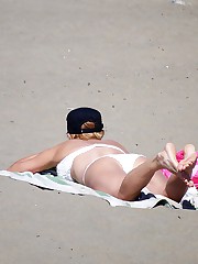 Big round asses in colorful bikinis upskirt no panties