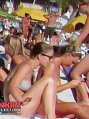 Voyeur closeups of hot bikini babes upskirt pussy
