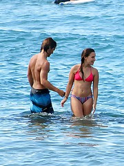 Girls in bikinis lying and bent over upskirt photo