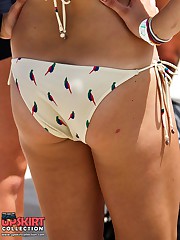 Voyeuring stretched bikini babes upskirt pantyhose