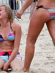 Bikini fems also naked on the beach up skirt pic