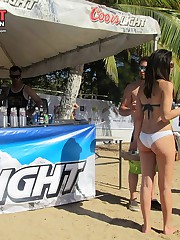 Bikini sluts nude action on beach upskirt no panties