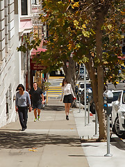 I photographed Marie Boitte on a windy day in San Francisco. She is a transplant from France. Supposedly Mark Twain wrote this about the city, The coldest winter I ever saw was the summer I spent in San Francisco. I mostly associate the Bay Area with non-existent parking spaces and the faint stench of human fecal matter wafting through the air. Bon appetit. upskirt pic