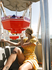 Happy Easter. Here is part dos of the lovely Gabbie Carter and our time at the Santa Monica Pier. We did not really go. This all photoshopped. I actually shot the entire gallery at a professional studio with three assistants on-hand. I love to slackline, which is what Gabbie is doing towards the end of the gallery. It takes time to learn and you must fail countless times before any significant success. upskirt picture