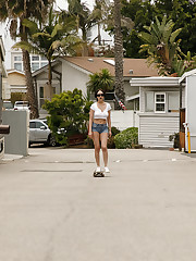 I have a theory on why some of the most influential creative types have skated at some point in their lives. It isn't about skate culture: the graphics, the clothes. It has to do with the fact that there isn't a school skate team. There's no assigned coach that will get on your ass for missing practice. You have to be self-motivated. You have to squash your ego and fail countless times in order to acquire each skill. And you do this all while at the risk of eating it. Jade Baker won over some instant cred when she busted out her cruiser. upskirt pic