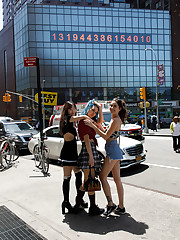 Here we go. My first time shooting for Zishy in The City. Start spreading the news. New York City has a lot to live up to now in my eyes. I was able to bring together 3 amazing women on short notice. Skye Blue (the girl with the blue eyes), Nina Presley (the girl with the blue hair that resembles ScarJo), and Barbie Qu (the girl in the black dress). We had a perfect afternoon teasing all over Manhattan. You will see more from this Big Apple adventure soon. Evevntually, we made in to Central Park. Then, there were some taken in a friend's apartment. Peace and love. upskirt picture