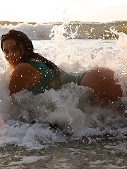 This is simply a voluptuous woman having loads of fun splashing in the sea at dusk. I will fully admit that this set could be more consolidated, but I was determined to capture Vyeta's energy for as long as it lasted. And it lasted a long while. Vyeta was cold before she even got in the water, but she strikes me as a person who realizes that her time on this earth is limited, so she better make the most of it. Don't stay comfortable. upskirt pic