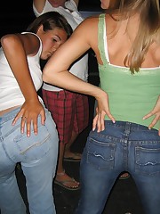 Women in tight jeans posing sexy firm butts in hot shots