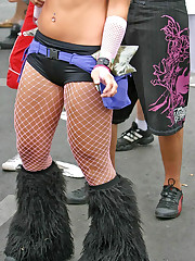 Cute blonde gets spied wearing fishnets and shorts