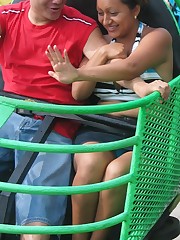 Babe flashed on a ride. Accidental upskirt, in public