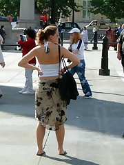 Blonde babe has nice tattoo and, of course, sexy upskirt