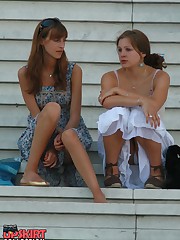 Pussy up skirt. In panties, but looks like naked