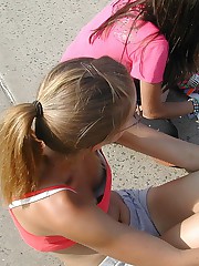 Down the blouse shots with cute amateurs