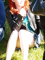 Girls are outdoor flashing upskirts