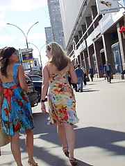 Leggy chicks modeling the upskirts