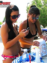 Fresh girls in sexy white bikinis upskirt pic